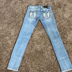 Miss Me Light Blue Skinny Jeans with Embroidered Back Pockets